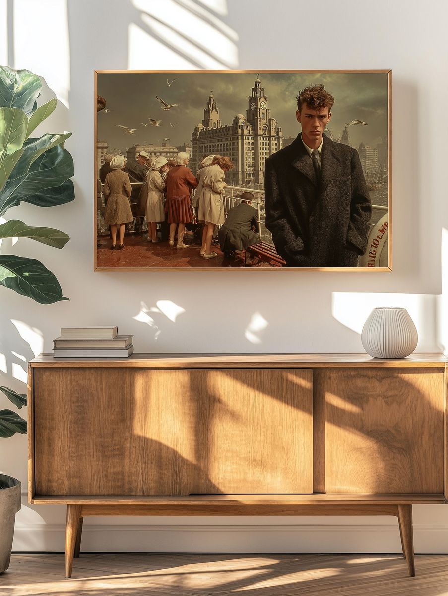 Vintage Cityscape with Man — Fine Art Print. — room view 3
