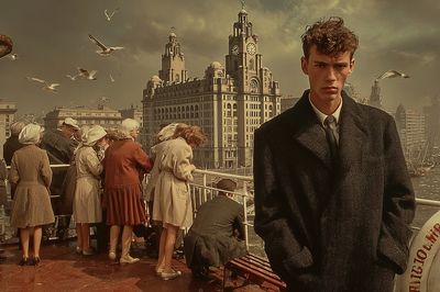 Vintage Cityscape with Man — Fine Art Print. poster print