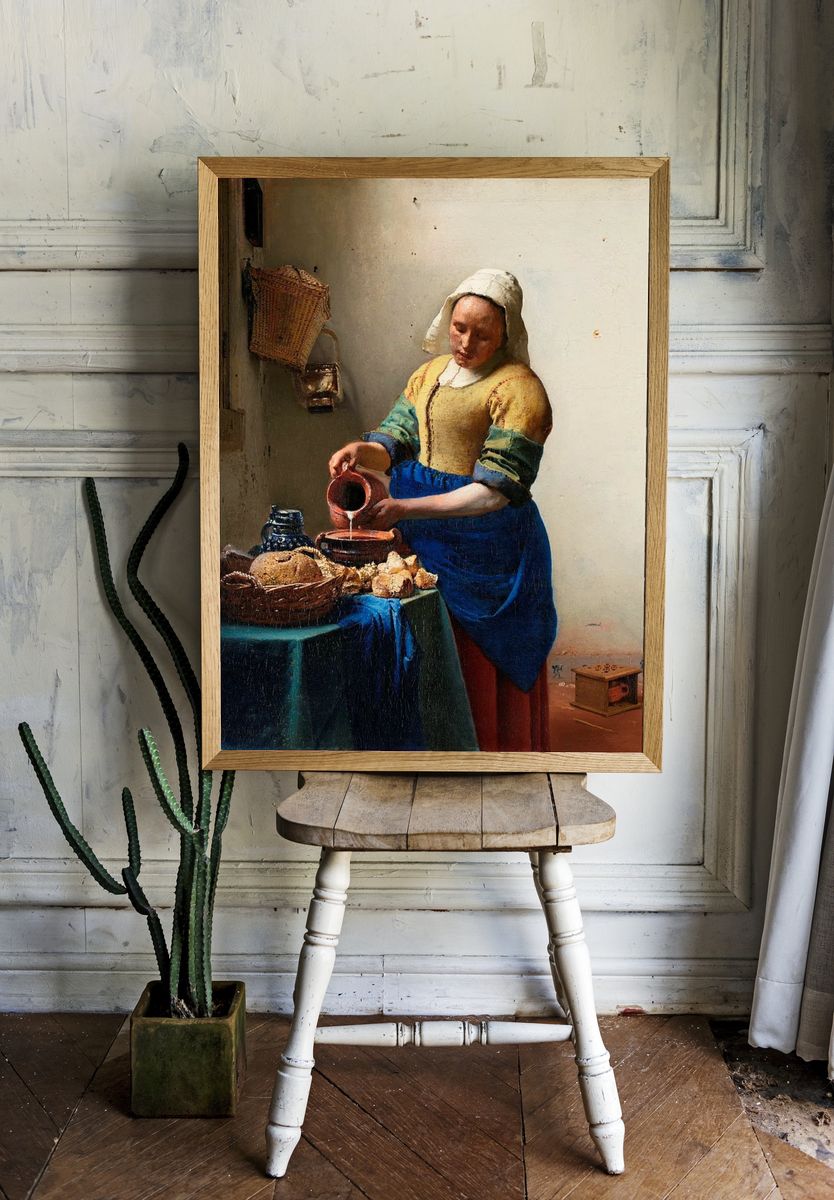 Milkmaid by Johannes Vermeer (ca. 1660) — Art Print. — room view 1