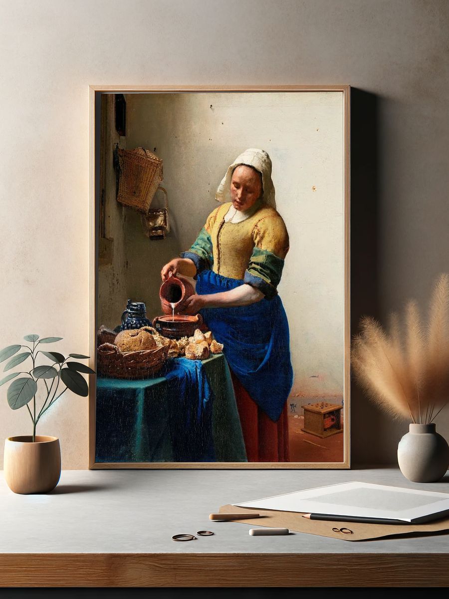 Milkmaid by Johannes Vermeer (ca. 1660) — Art Print. — room view 2
