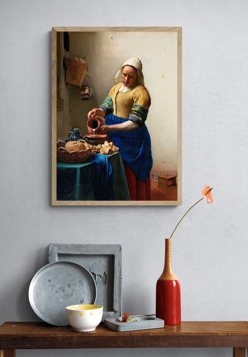 Milkmaid by Johannes Vermeer (ca. 1660) — Art Print. — room view 3