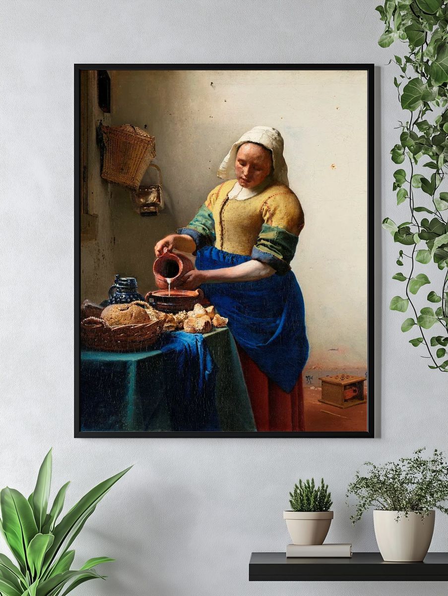 Milkmaid by Johannes Vermeer (ca. 1660) — Art Print. — room view 4