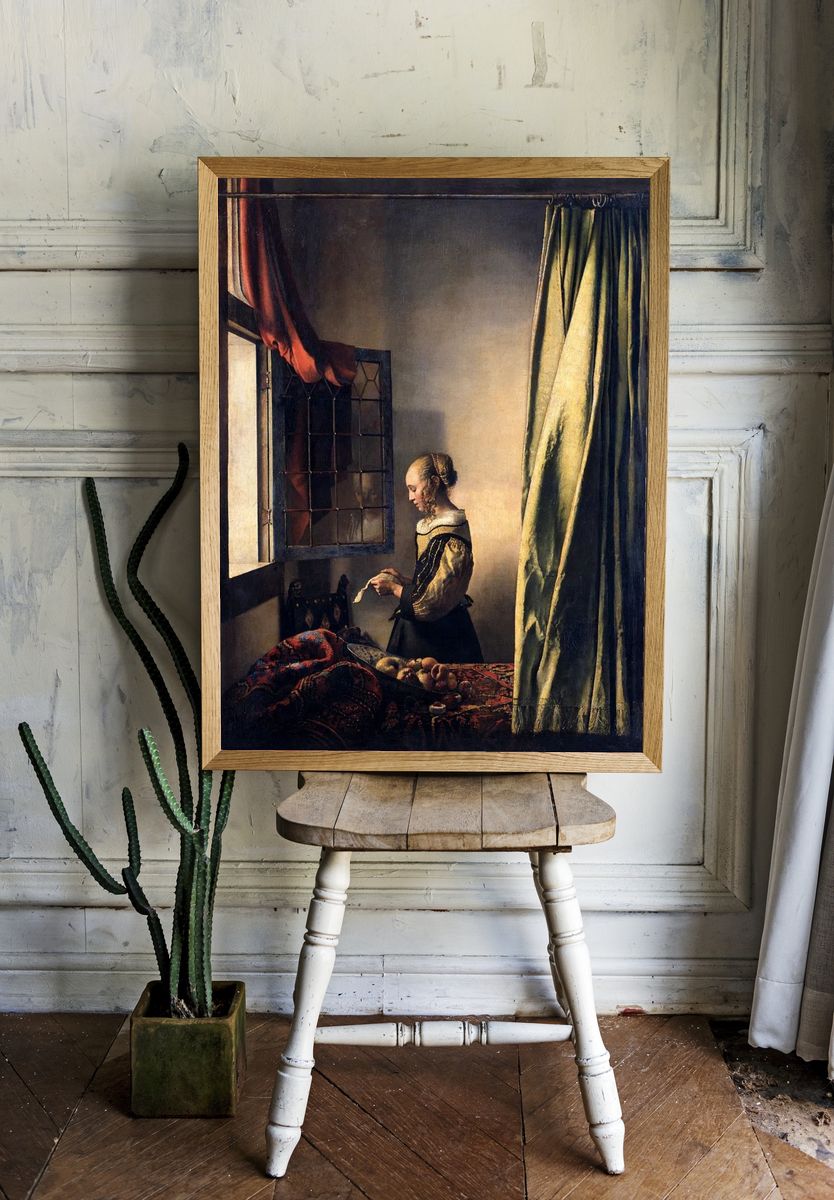 Girl Reading by Johannes Vermeer (ca. 1659) — Art Print. — room view 1