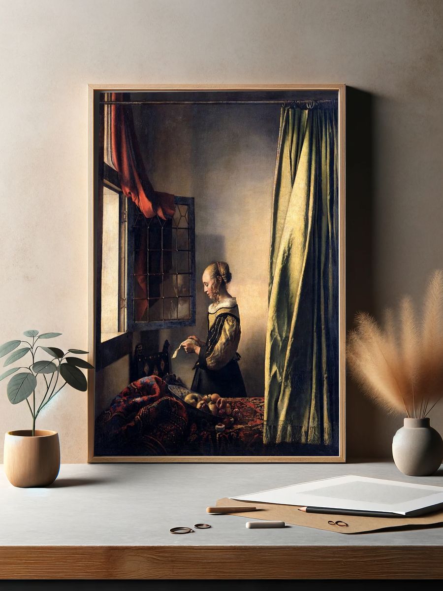 Girl Reading by Johannes Vermeer (ca. 1659) — Art Print. — room view 2