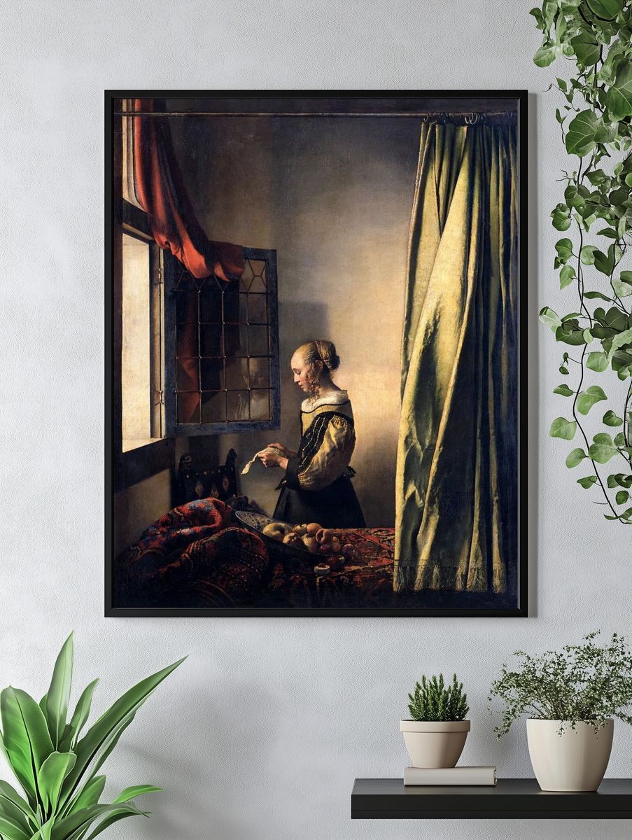 Girl Reading by Johannes Vermeer (ca. 1659) — Art Print. — room view 4
