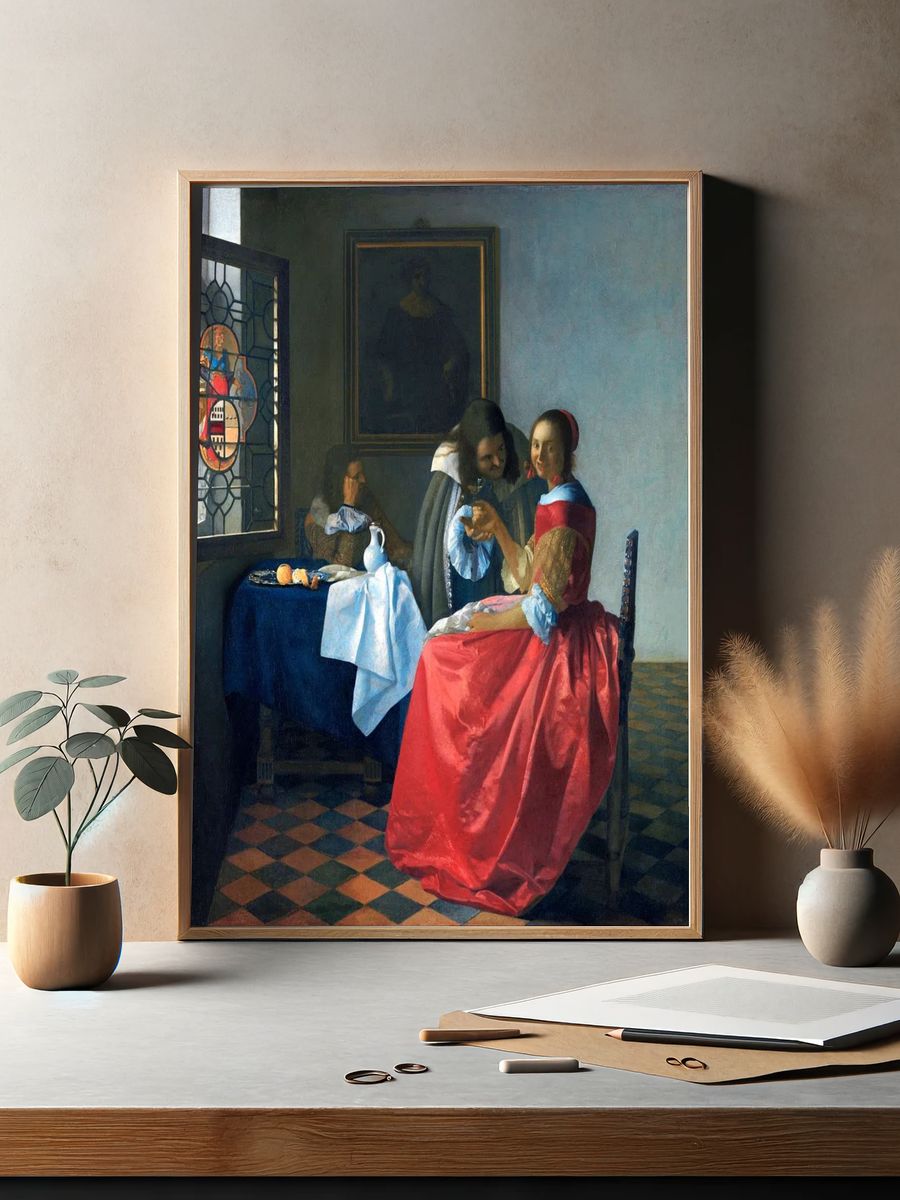 Girl with a Wineglass by Johannes Vermeer (1658) — Art Print. — room view 2