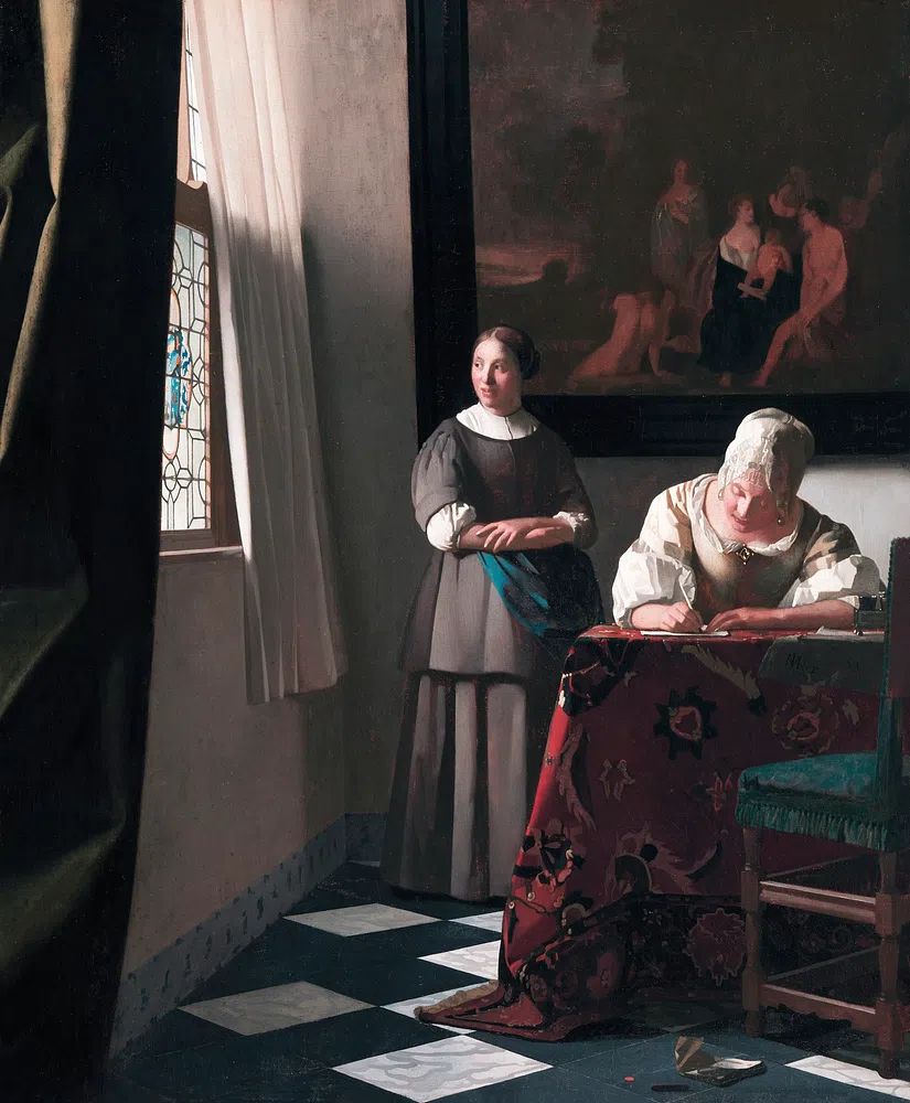 Lady Writing by Johannes Vermeer (1670) — Art Print. poster detail