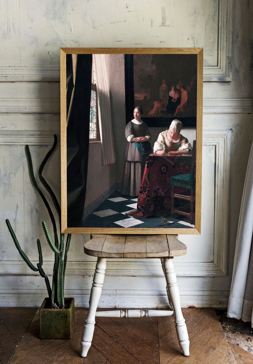 Lady Writing by Johannes Vermeer (1670) — Art Print. — room view 1