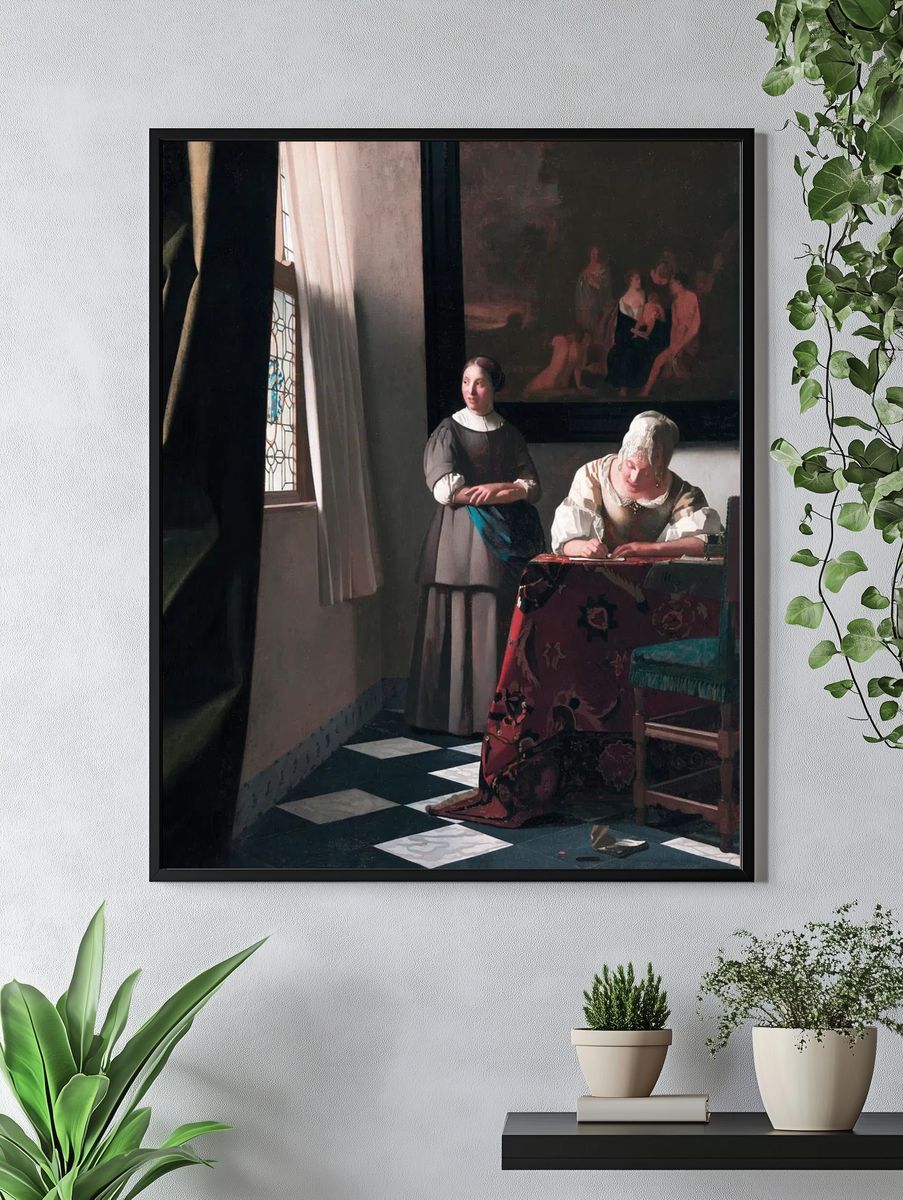 Lady Writing by Johannes Vermeer (1670) — Art Print. — room view 4