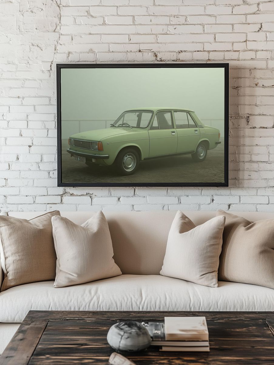 Vintage Green Car — Photography Print. — room view 1