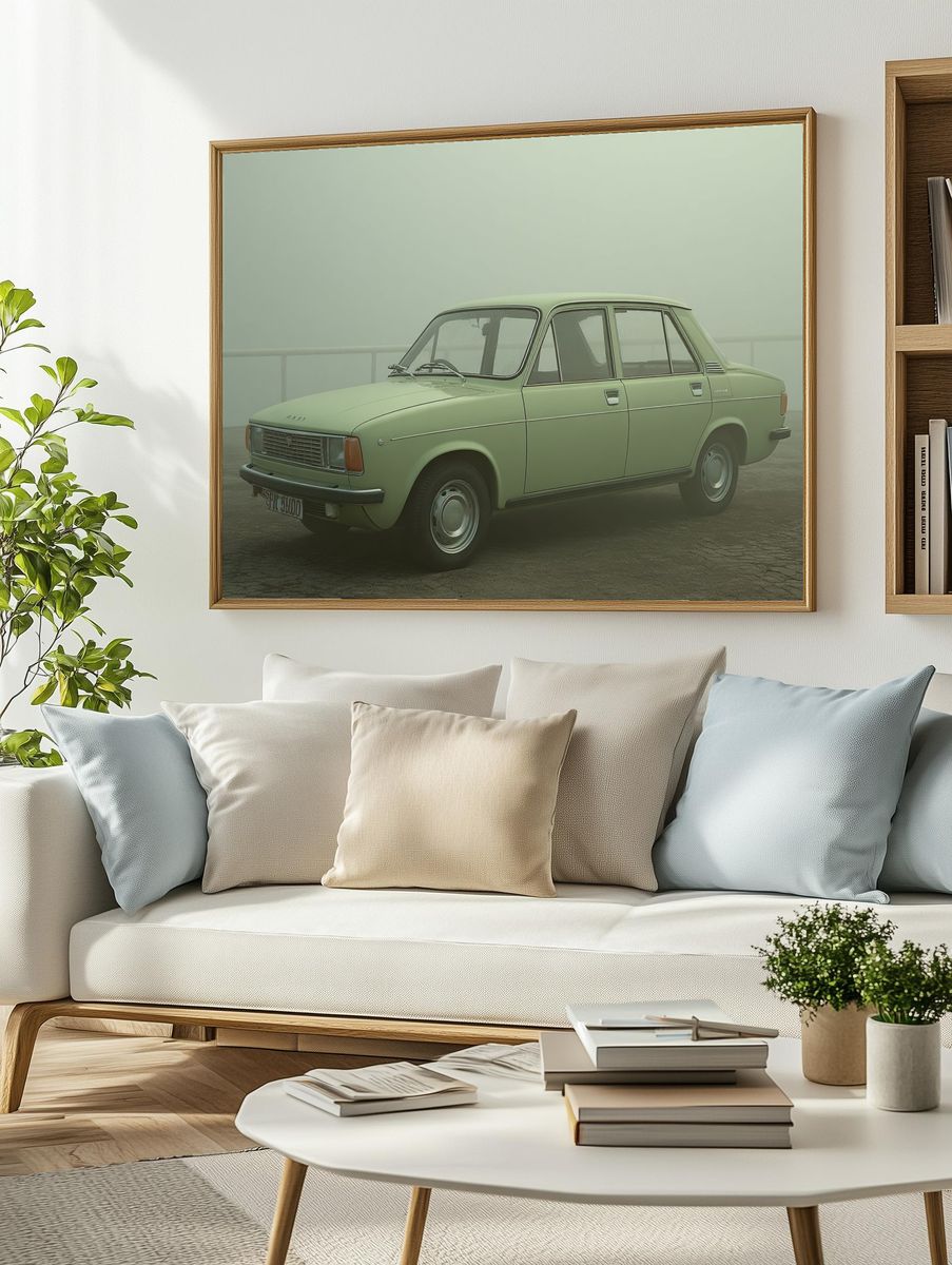 Vintage Green Car — Photography Print. — room view 2