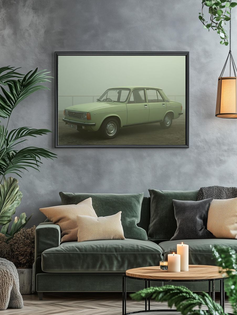 Vintage Green Car — Photography Print. — room view 4