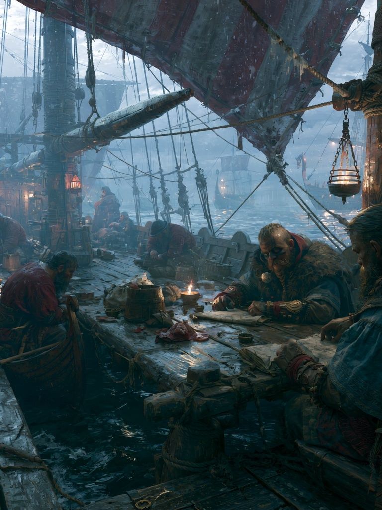 Viking Harbor Feast Illustration Poster. poster — illustration art