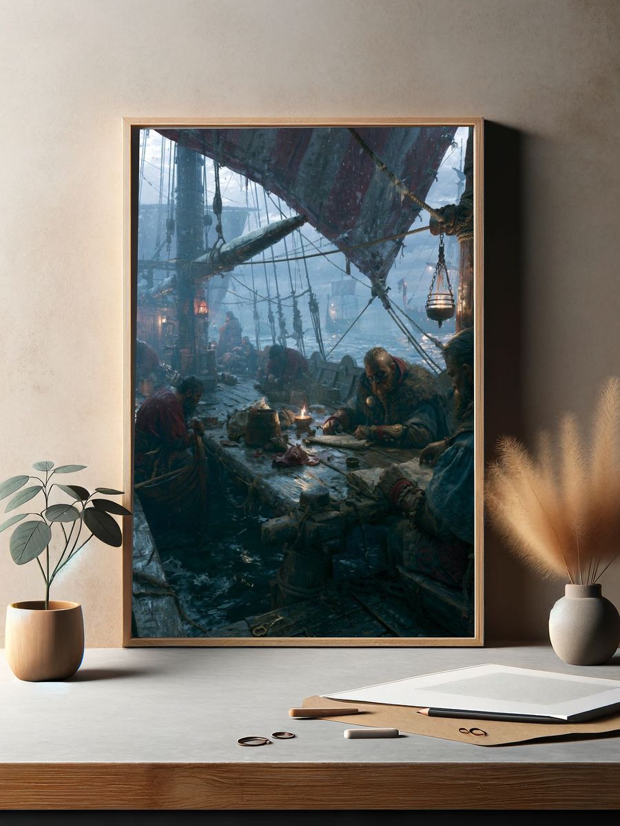 Viking Harbor Feast Illustration Poster. — room view 2