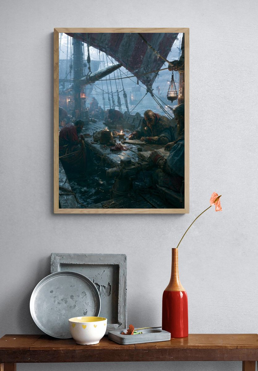 Viking Harbor Feast Illustration Poster. — room view 3