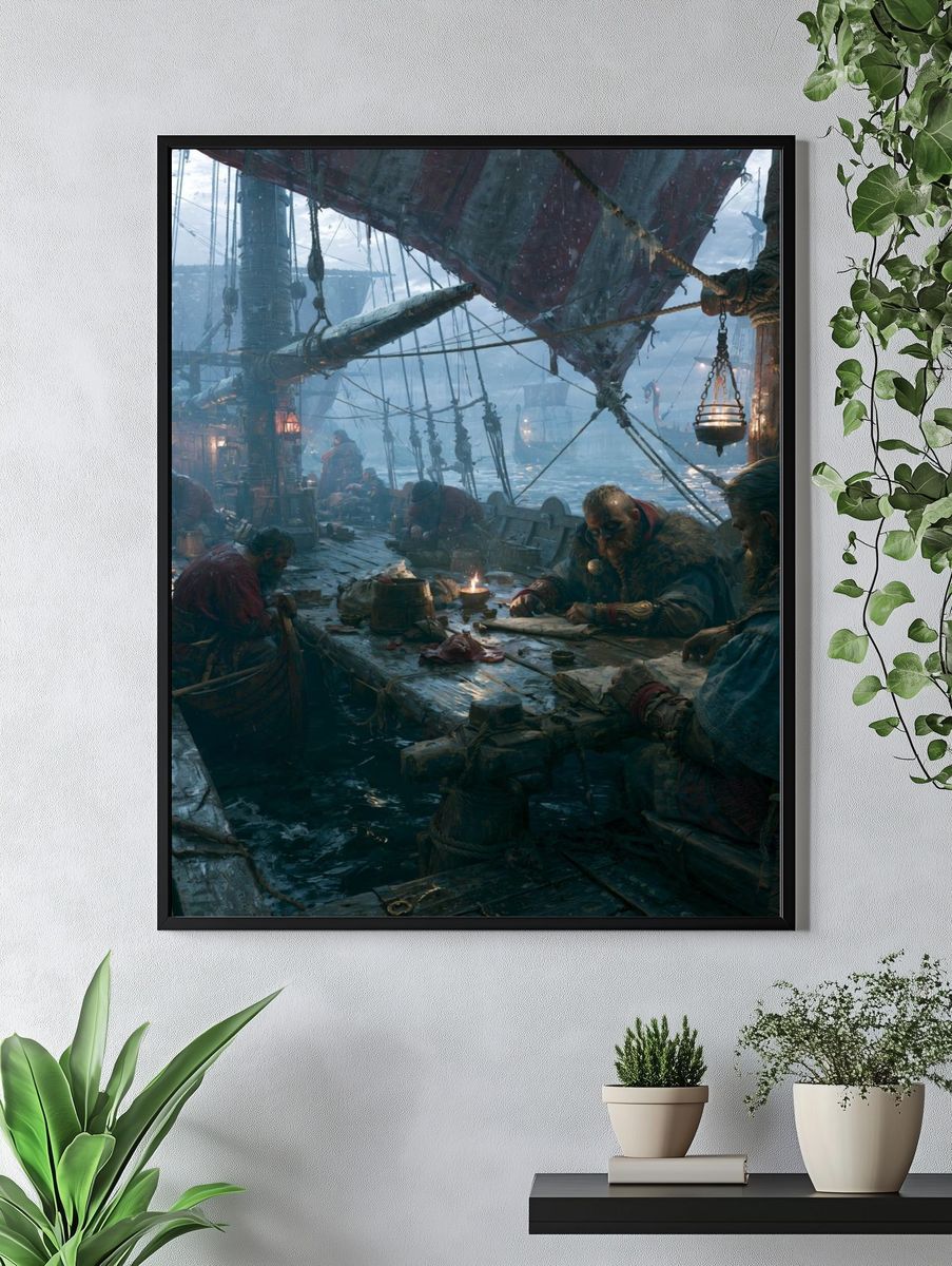 Viking Harbor Feast Illustration Poster. — room view 4