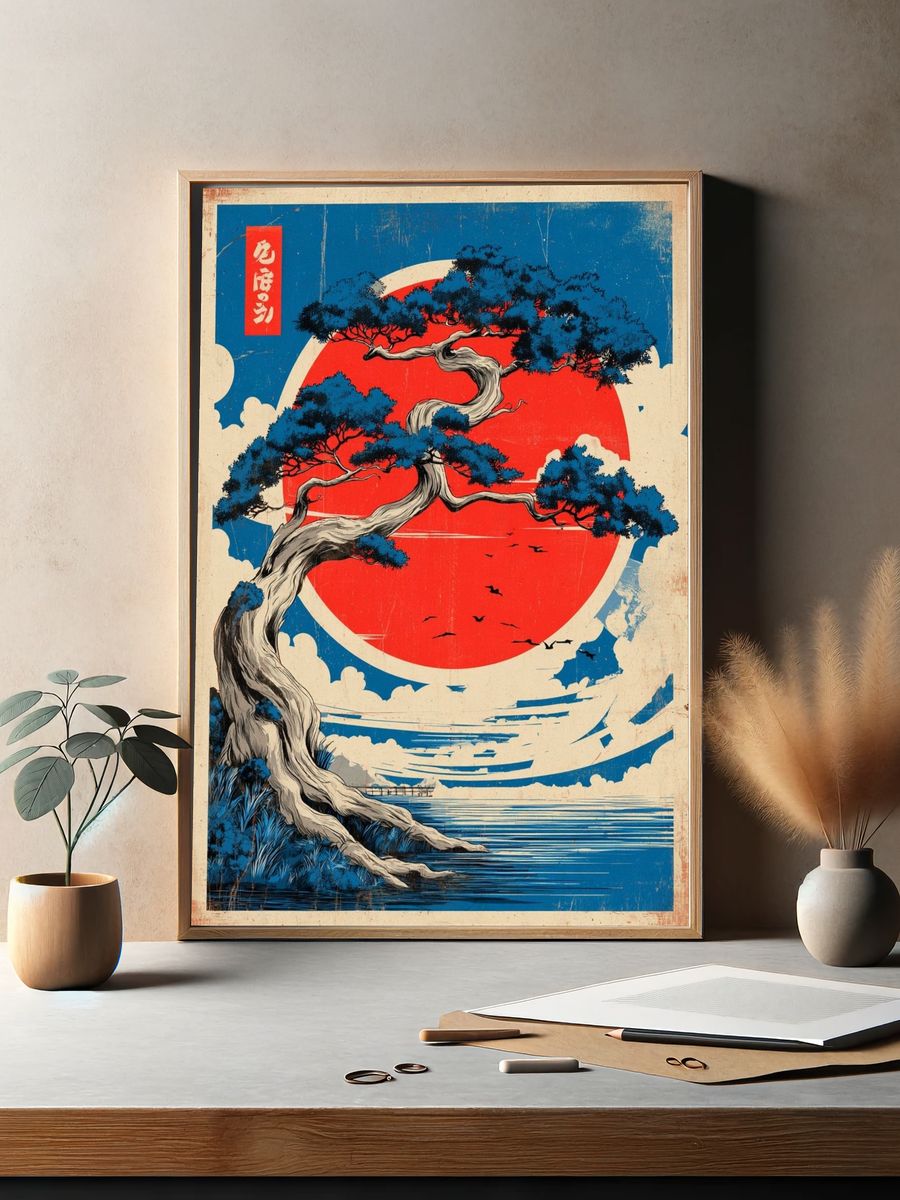 Japanese Pine Sunset Vintage Print. — room view 2