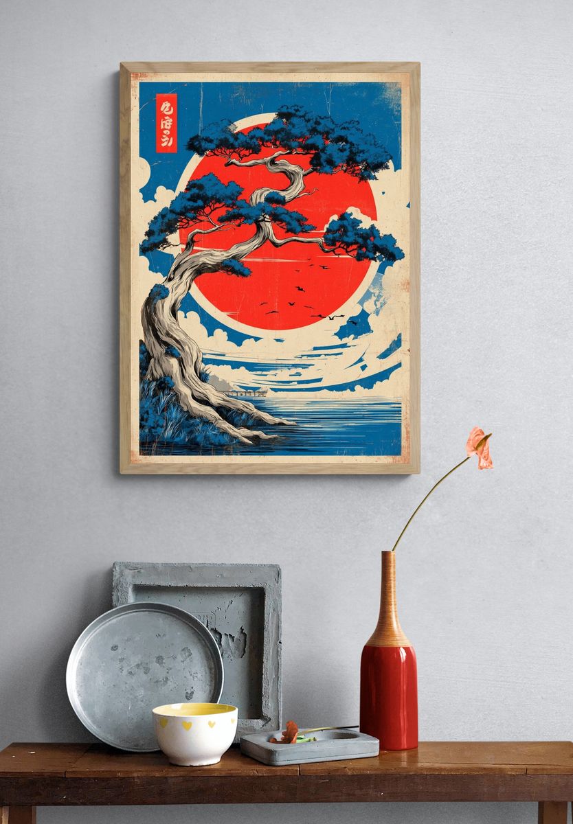 Japanese Pine Sunset Vintage Print. — room view 3