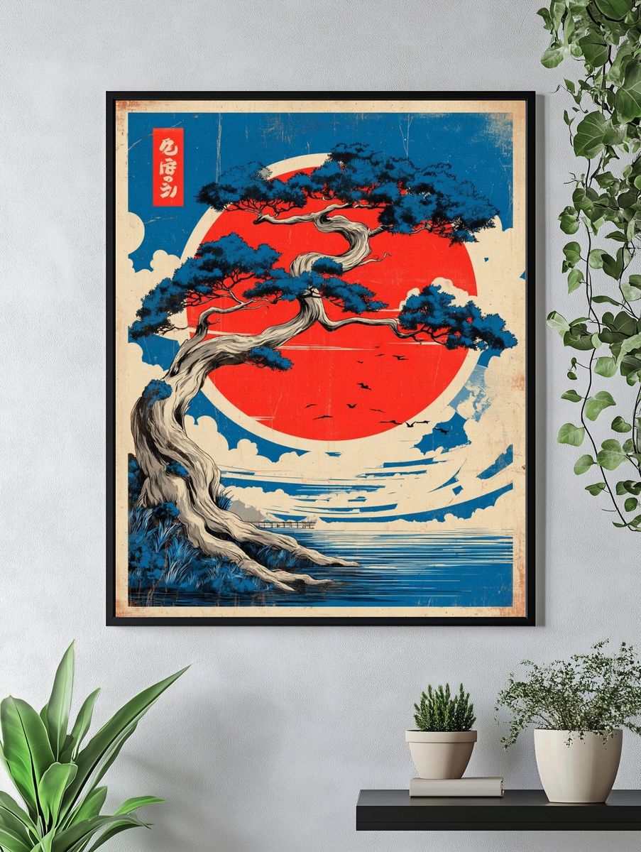 Japanese Pine Sunset Vintage Print. — room view 4