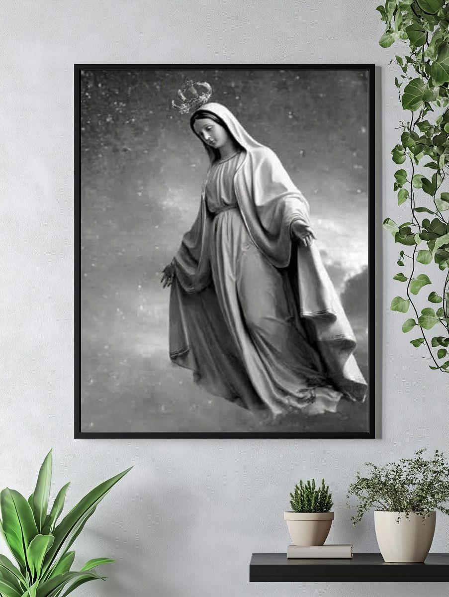 Virgin Mary in Clouds Photography Poster. — room view 4