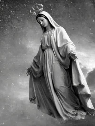 Virgin Mary in Clouds Photography Poster. poster