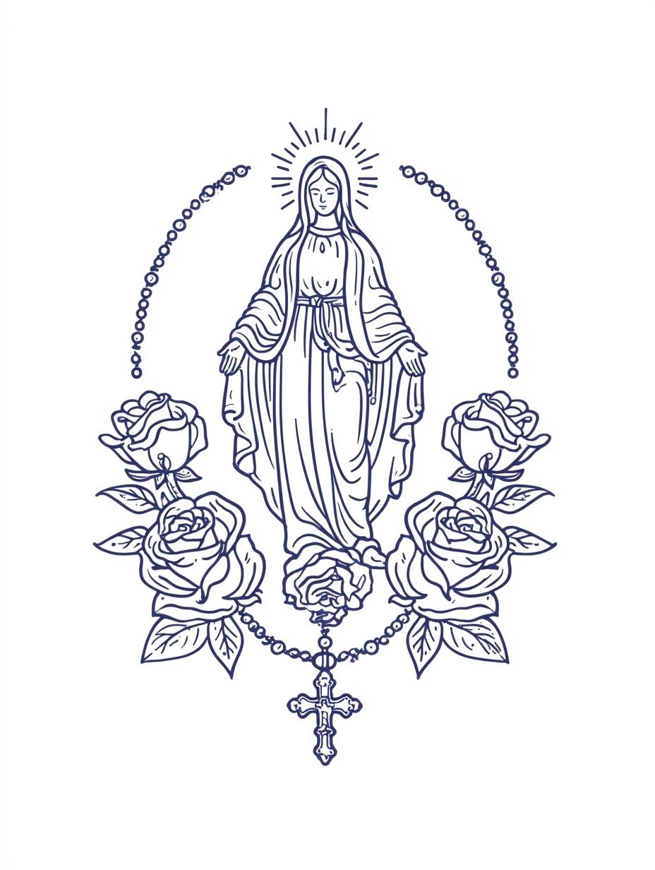 Virgin Mary with Roses — Illustration Print. poster — illustration art