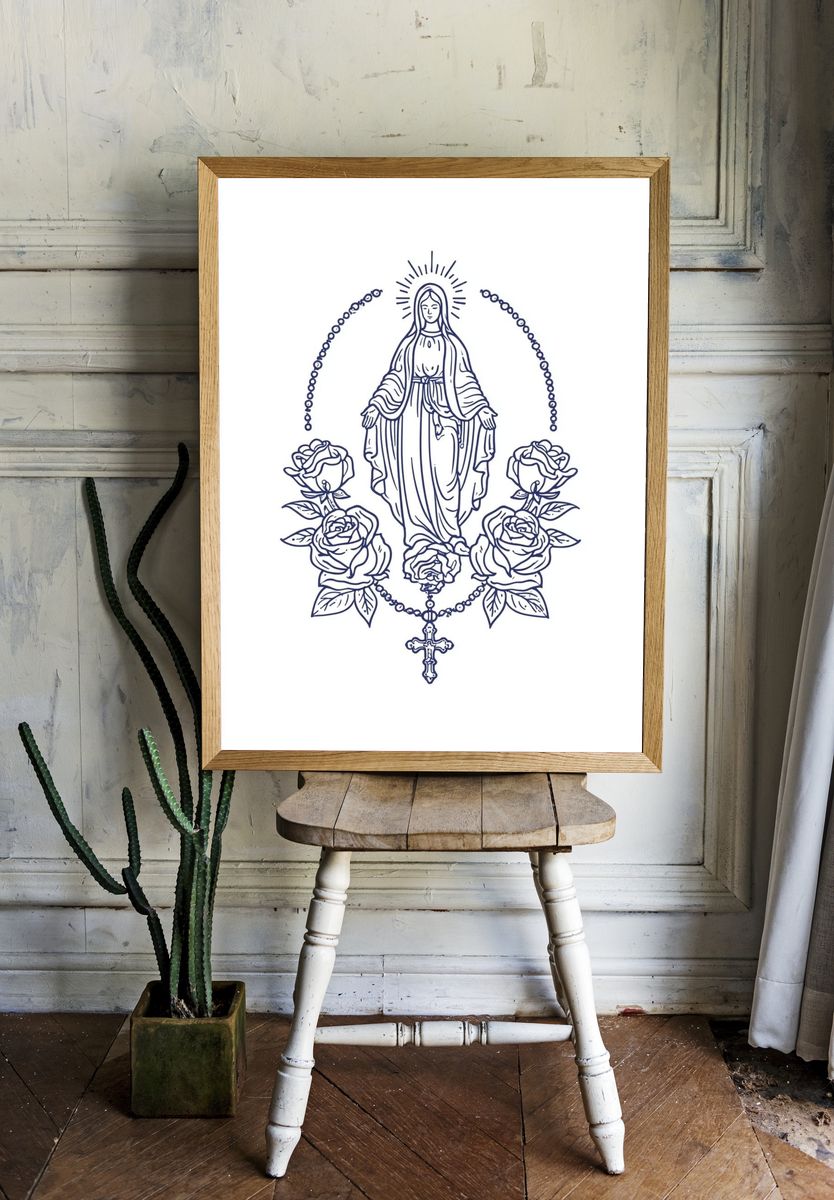 Virgin Mary with Roses — Illustration Print. — room view 1