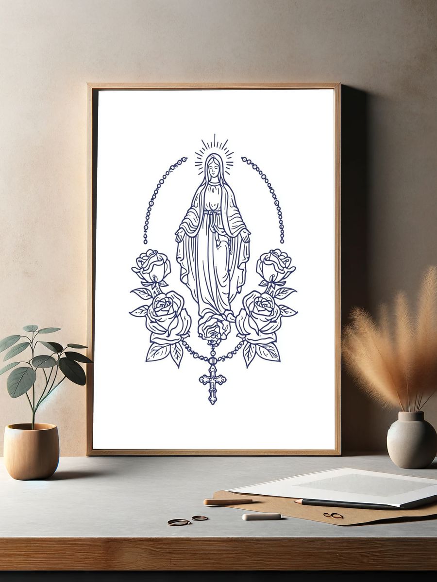 Virgin Mary with Roses — Illustration Print. — room view 2