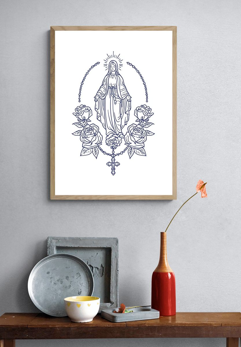 Virgin Mary with Roses — Illustration Print. — room view 3