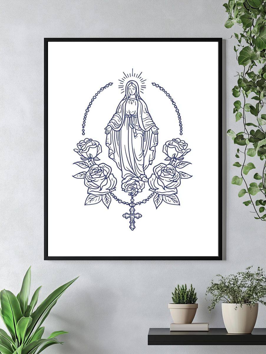 Virgin Mary with Roses — Illustration Print. — room view 4