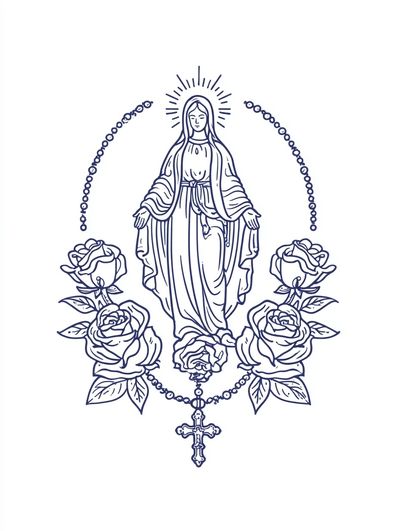 Virgin Mary with Roses — Illustration Print. poster print
