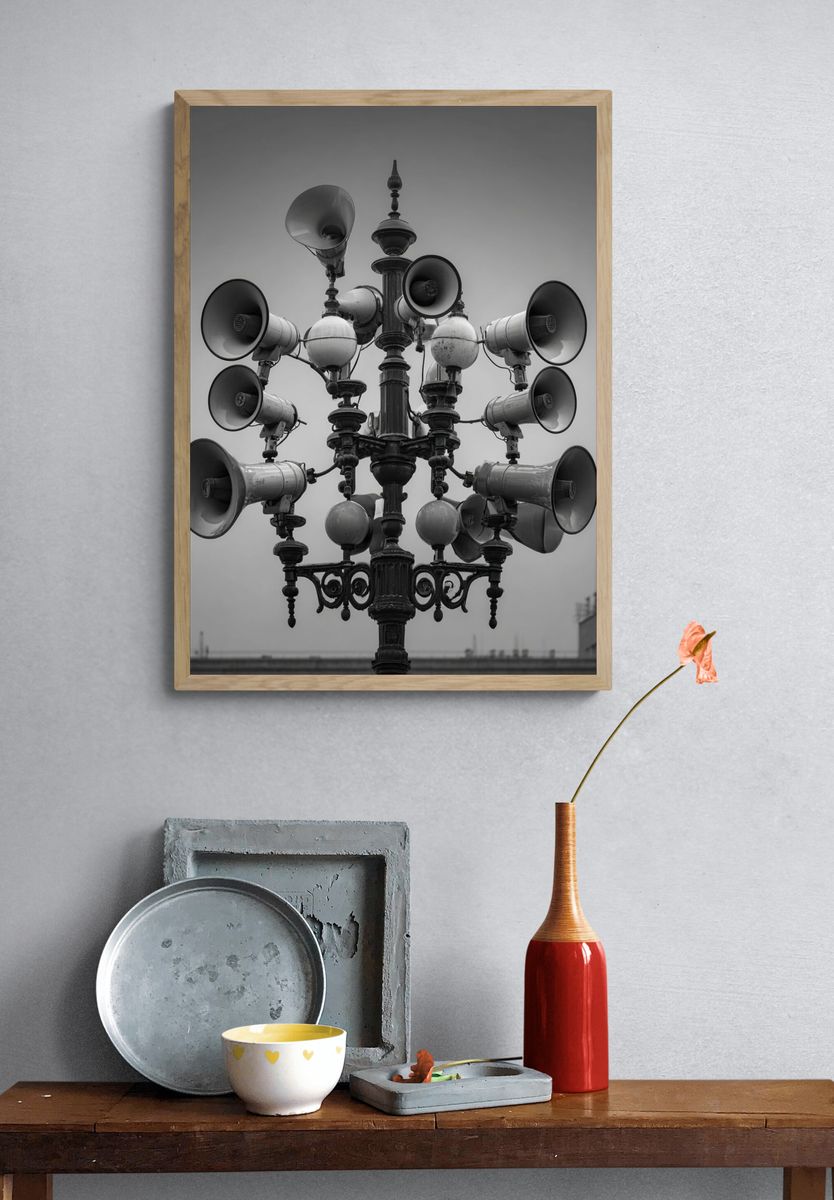 Vintage Megaphone Street Lamp — Photography Print. — room view 3