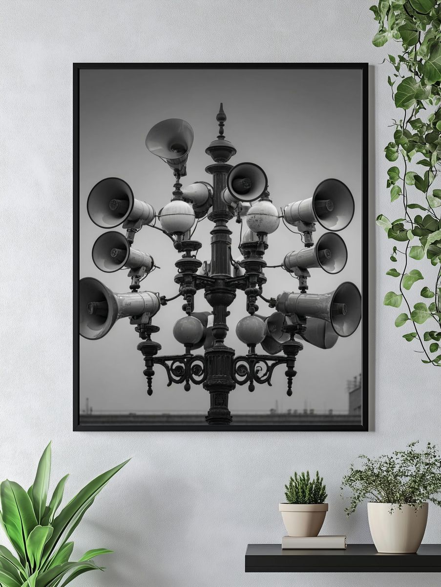 Vintage Megaphone Street Lamp — Photography Print. — room view 4