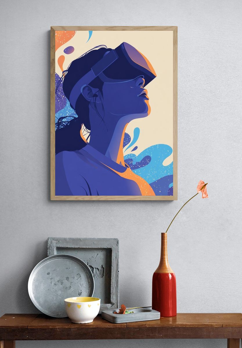 Virtual Reality Woman Digital-Art Poster. — room view 3