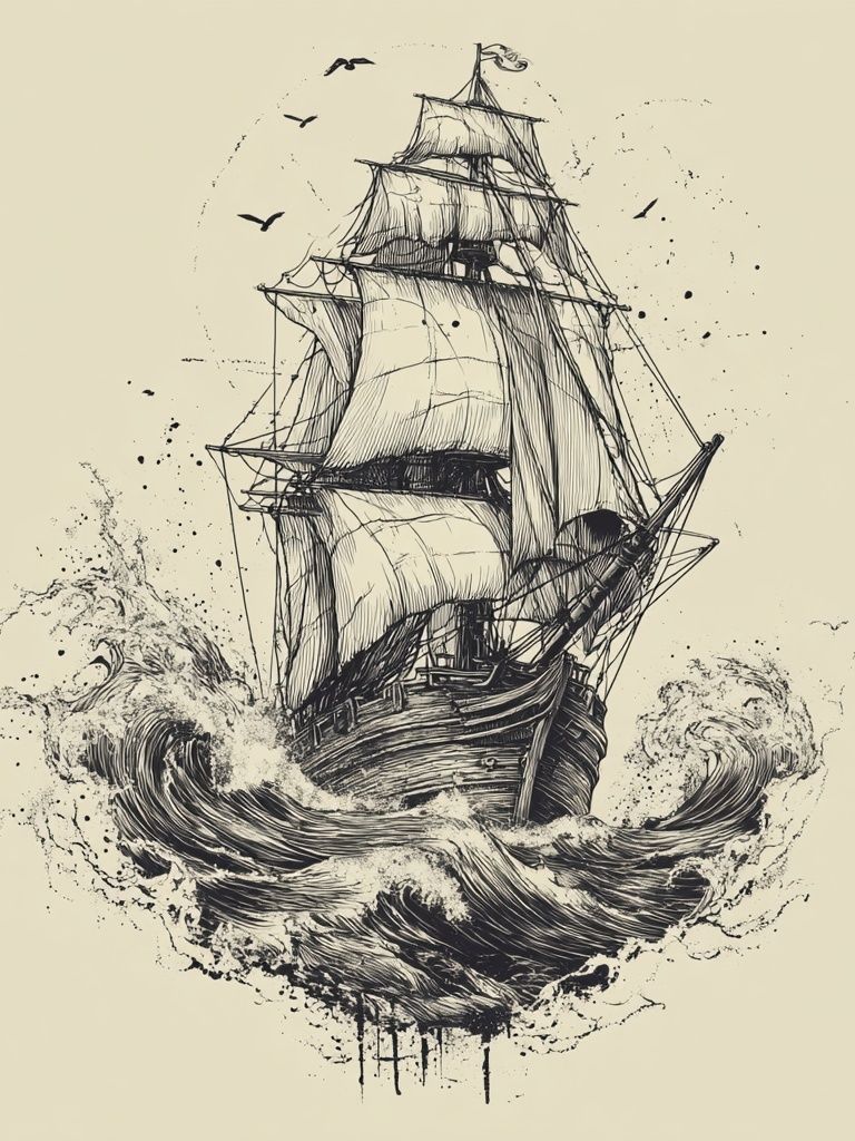 Vintage Ship Illustration Poster. poster detail