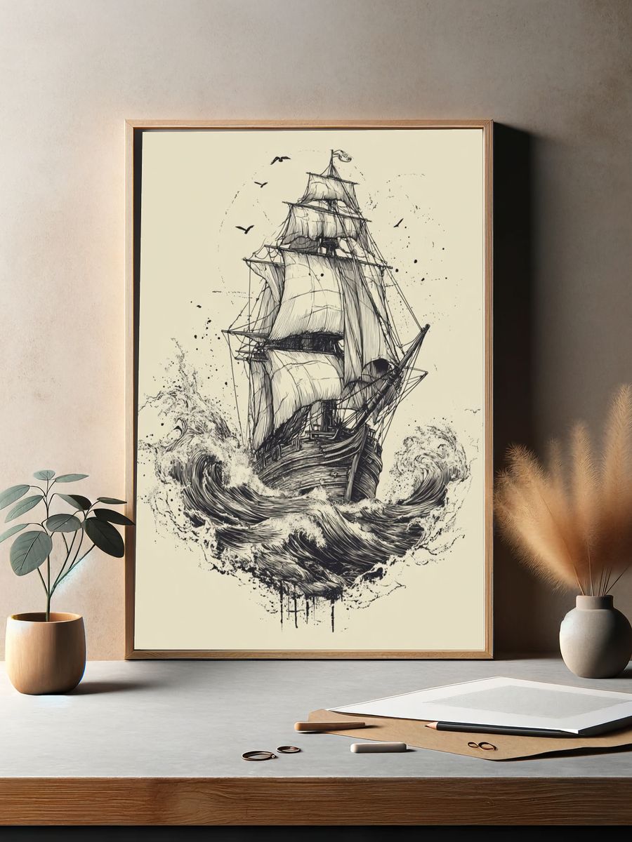 Vintage Ship Illustration Poster. — room view 2