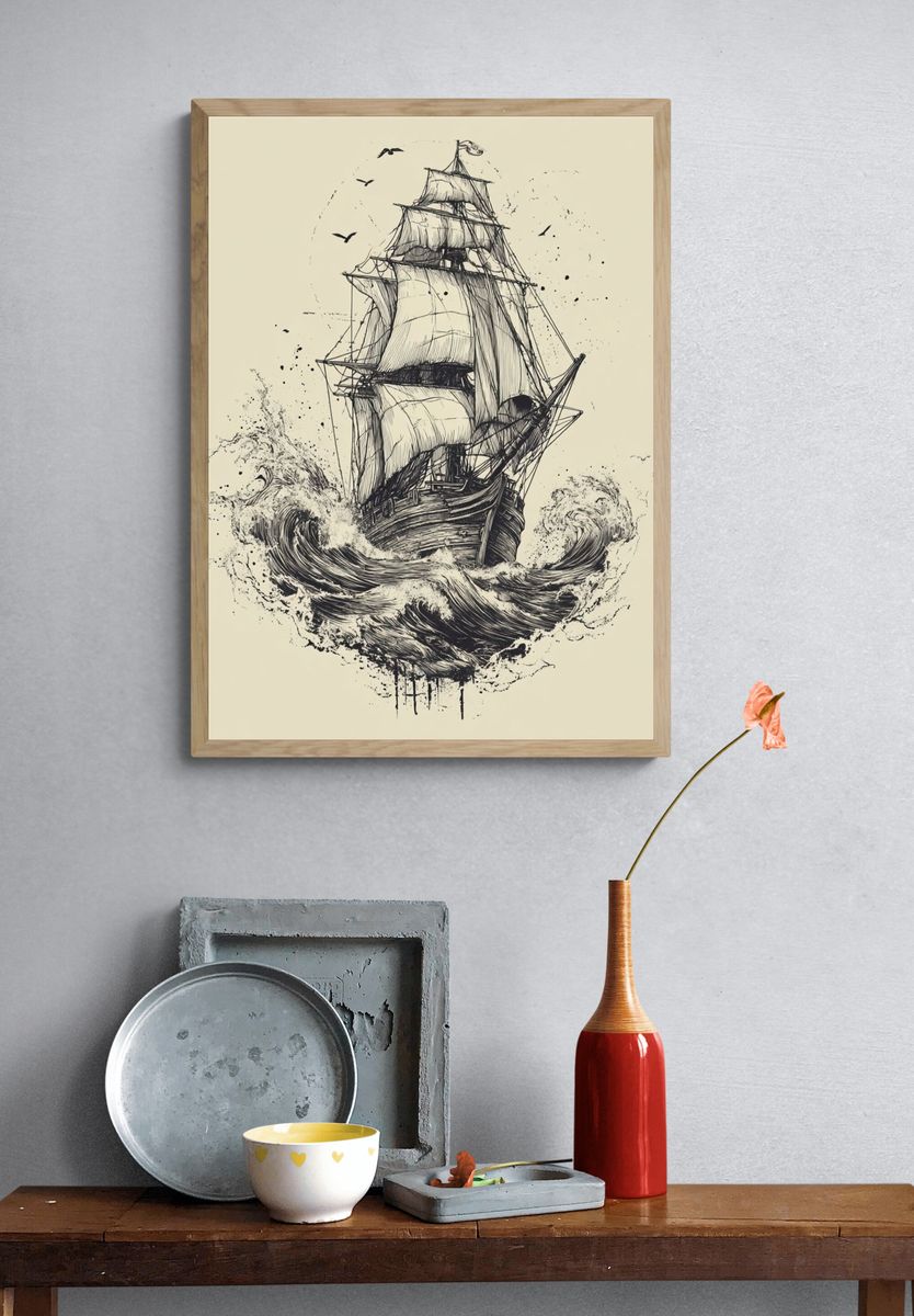 Vintage Ship Illustration Poster. — room view 3