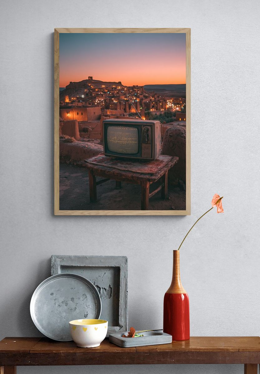 Vintage Television at Sunset — Photography Print. — room view 3