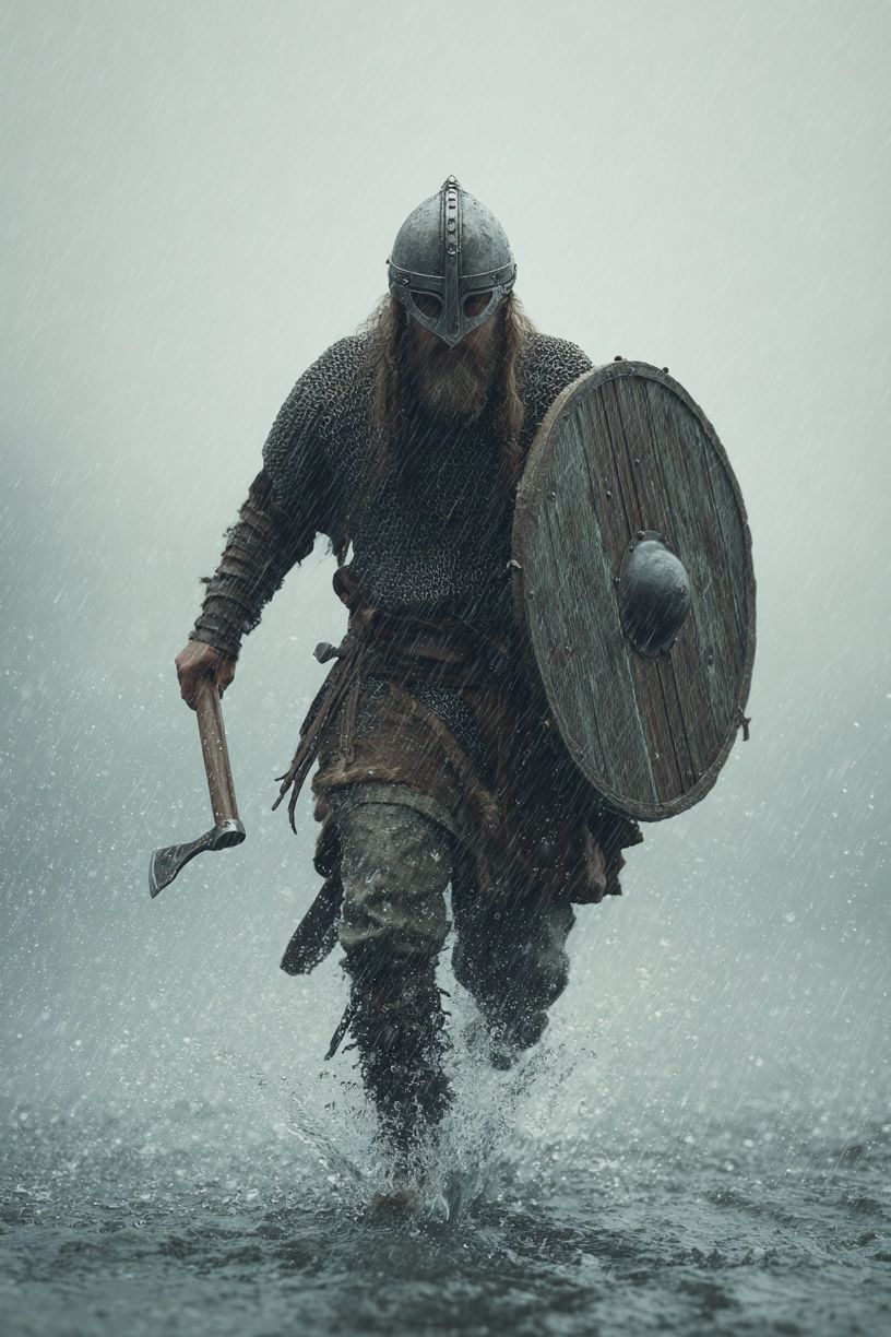 Viking Warrior in Rain — Fine Art Print. poster detail
