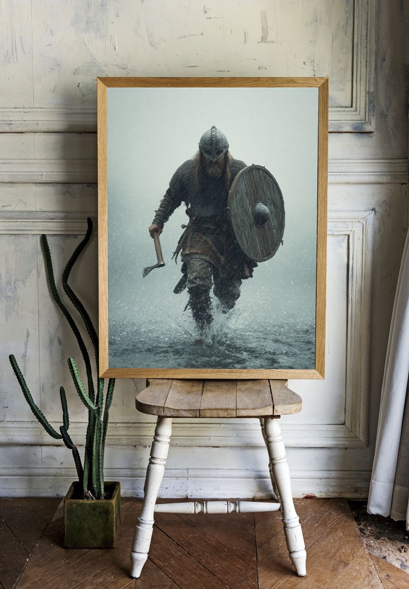 Viking Warrior in Rain — Fine Art Print. — room view 1