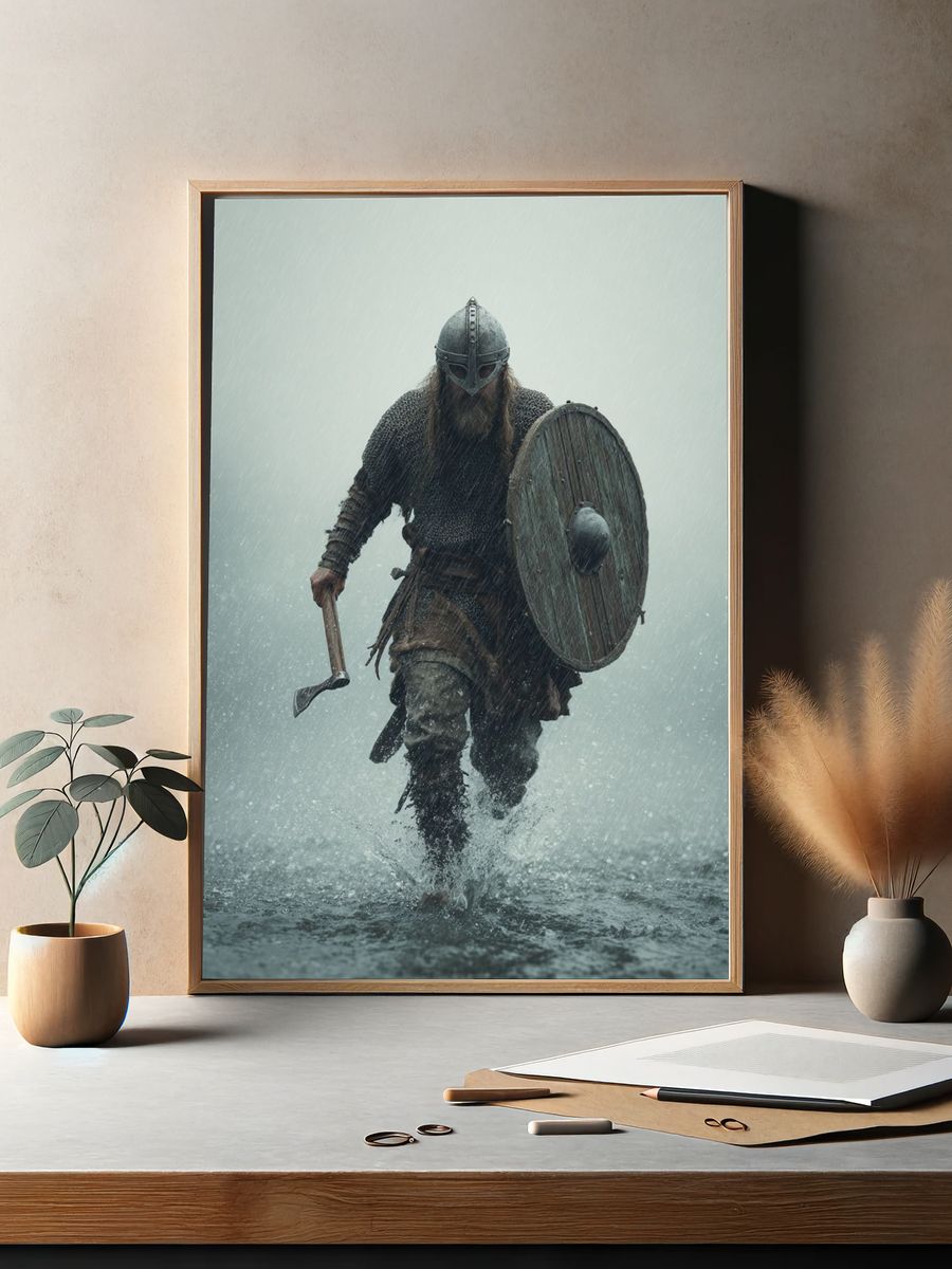 Viking Warrior in Rain — Fine Art Print. — room view 2
