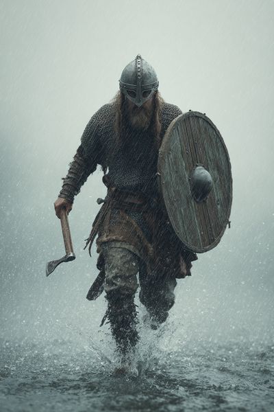 Viking Warrior in Rain — Fine Art Print. poster print