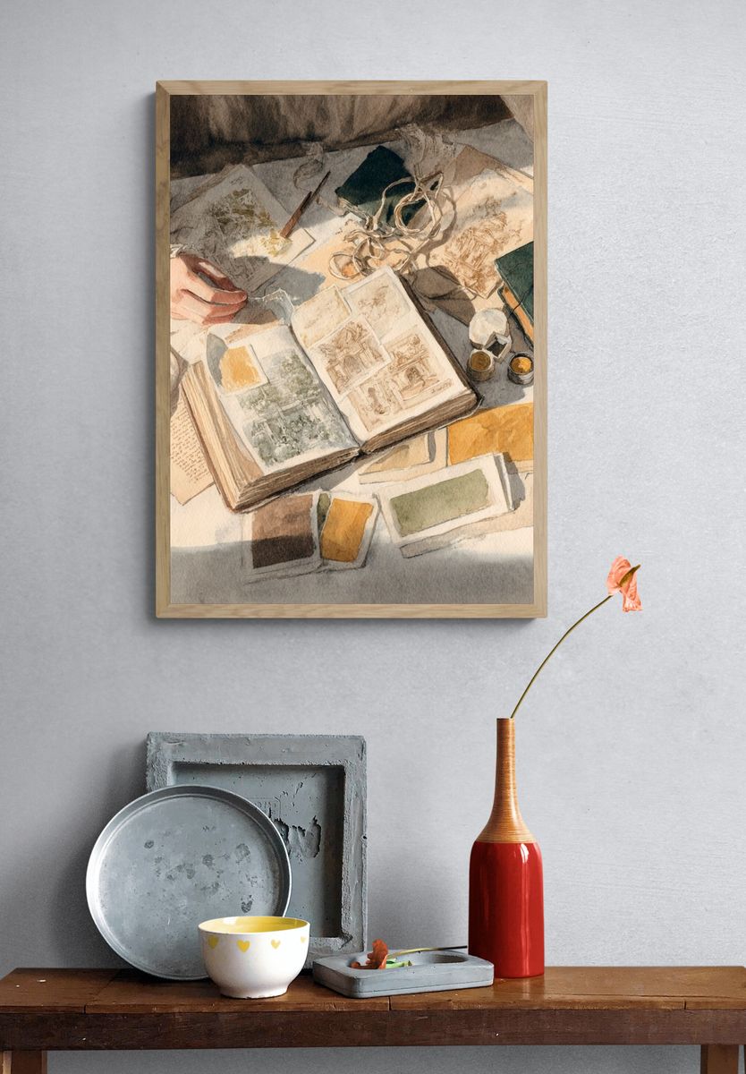 Watercolor Sketchbook Still Life Print. — room view 3