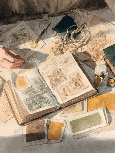 Watercolor Sketchbook Still Life Print. poster print