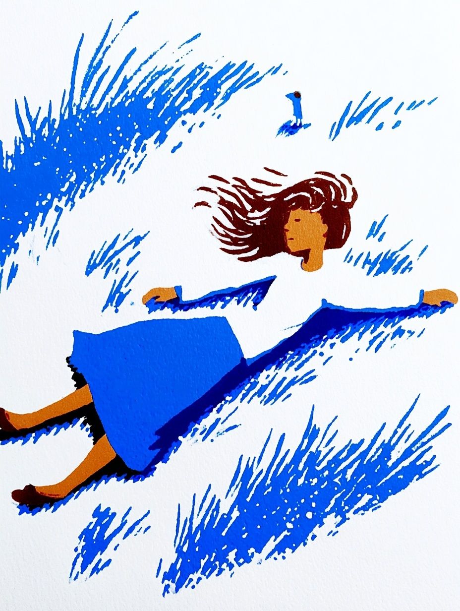 Woman in Blue Grass — Illustration Print. poster — illustration art