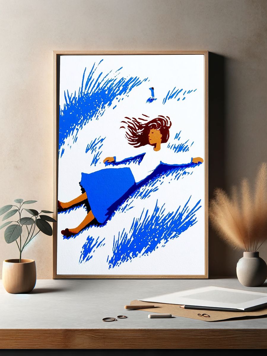 Woman in Blue Grass — Illustration Print. — room view 2
