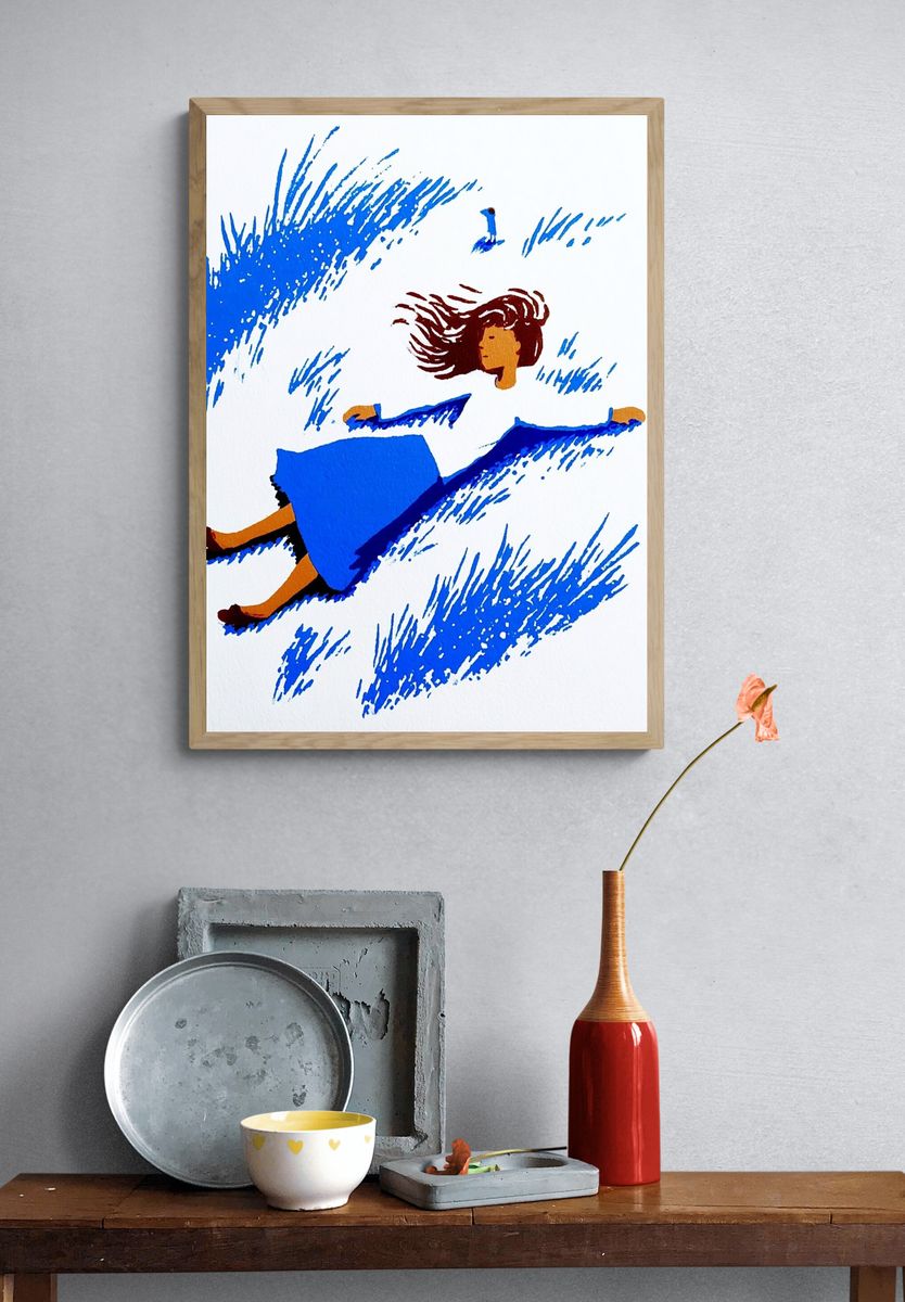 Woman in Blue Grass — Illustration Print. — room view 3