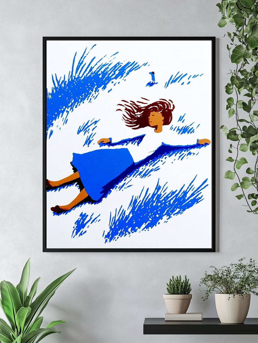 Woman in Blue Grass — Illustration Print. — room view 4
