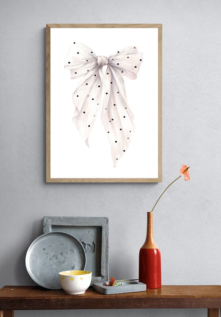 Polka Dot Bow — Watercolor Print. — room view 3