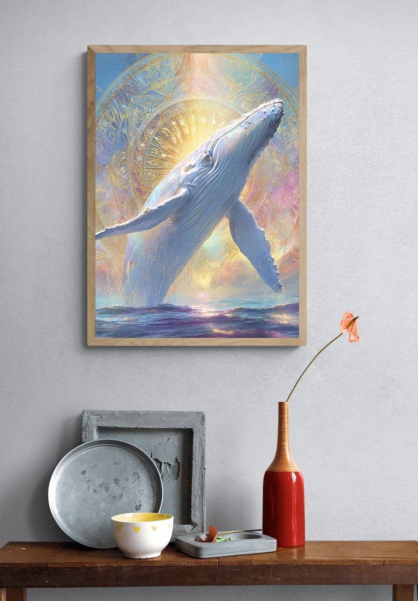 Whale Breaching — Surreal Art Print. — room view 3